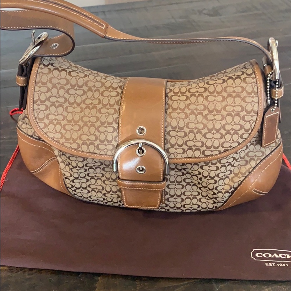 Coach brown leather signature jacquard
